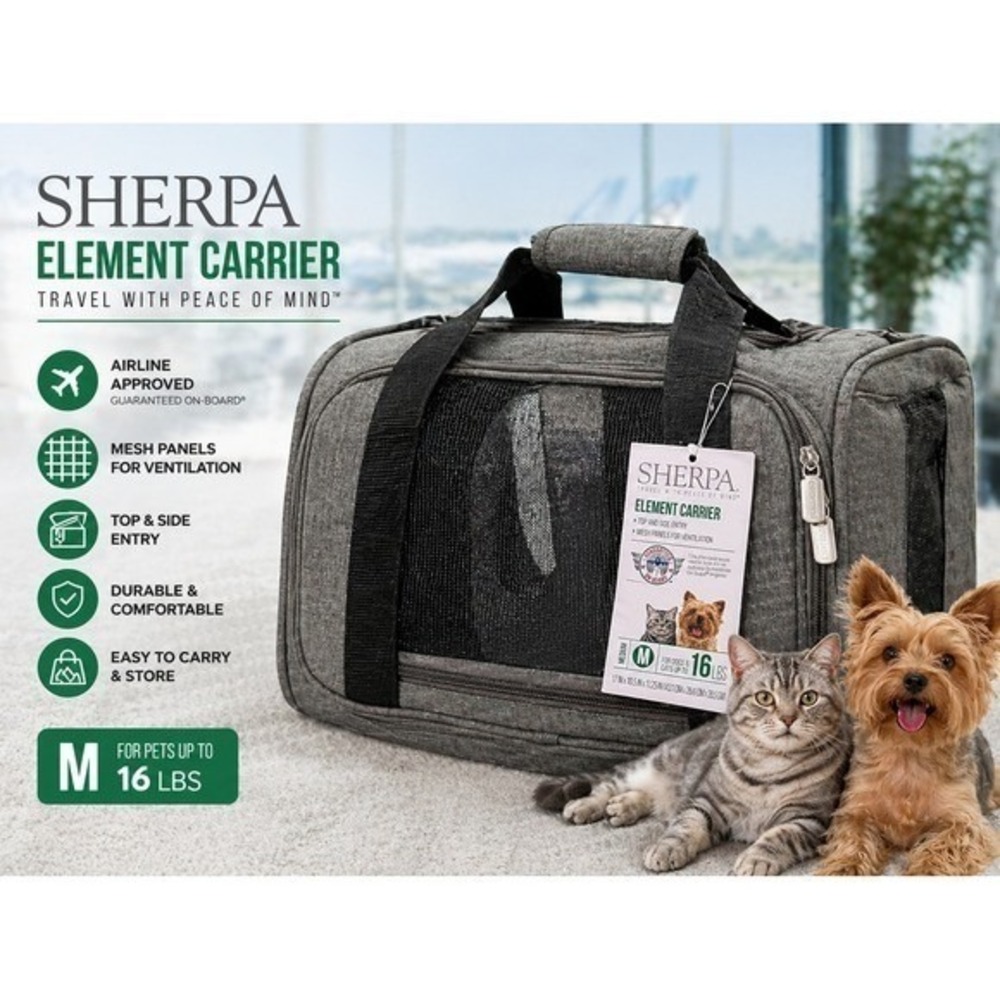 Sherpa Element Pet Carrier Medium Gray Airline Approved Travel Bag 16 lbs NWT